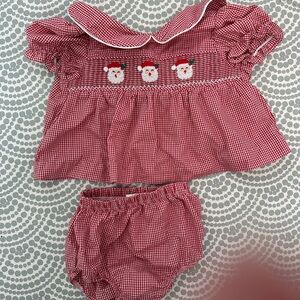 Red Gingham Baby Outfit with Santa Embroidery